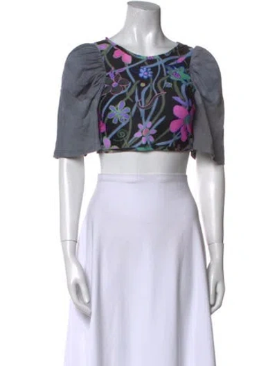 Pre-owned Collina Strada Floral Print Scoop Neck Crop Top In Pink