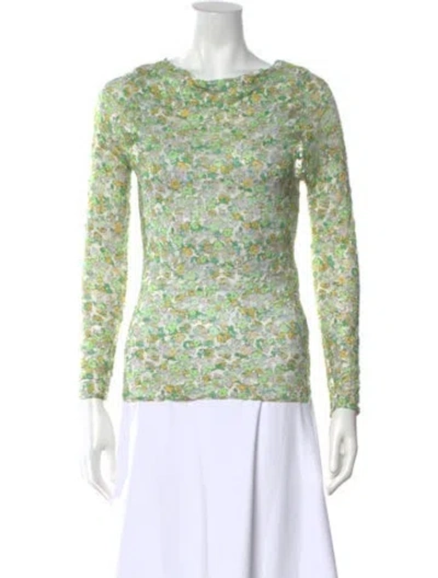 Pre-owned Collina Strada Floral Print Scoop Neck Top In Green