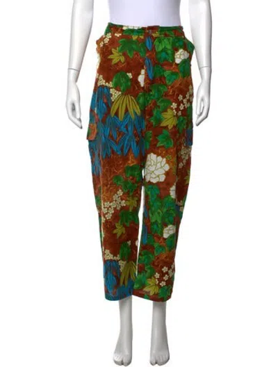 Pre-owned Collina Strada Floral Print Straight Leg Pants In Brown