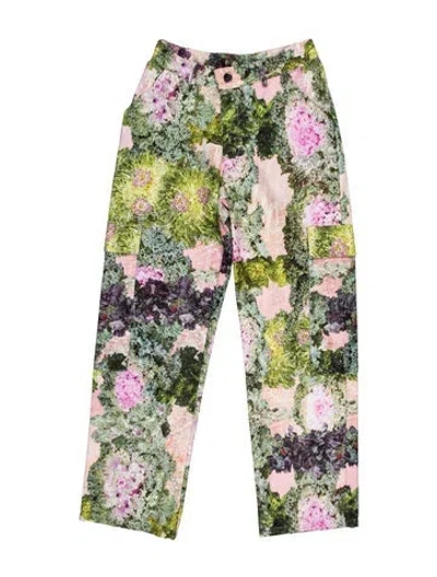 Pre-owned Collina Strada Floral Print Straight Leg Pants In Green