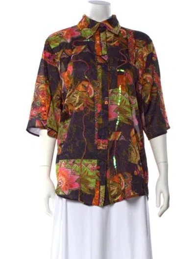 Pre-owned Collina Strada Floral Print Three-quarter Sleeve Button-up Top In Multi