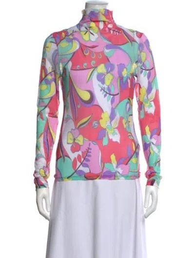 Pre-owned Collina Strada Floral Print Turtleneck Top In Pink