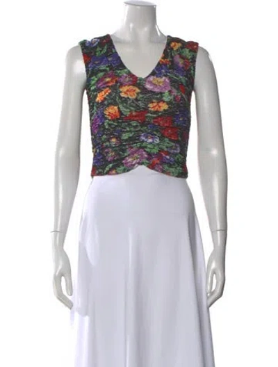 Pre-owned Collina Strada Floral Print V-neck Crop Top In Neutral