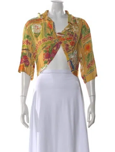 Pre-owned Collina Strada Floral Print V-neck Crop Top In Yellow