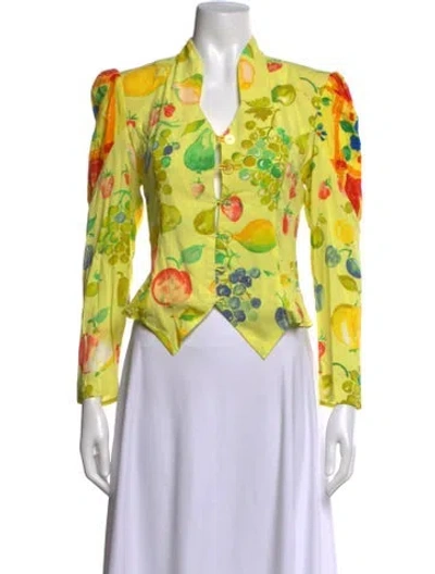 Pre-owned Collina Strada Floral Print V-neck Top In Yellow