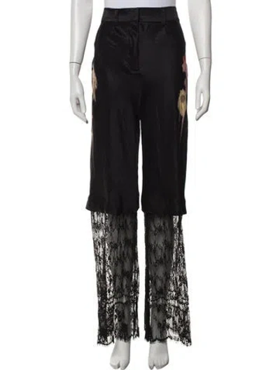 Pre-owned Collina Strada Floral Print Wide Leg Pants In Black