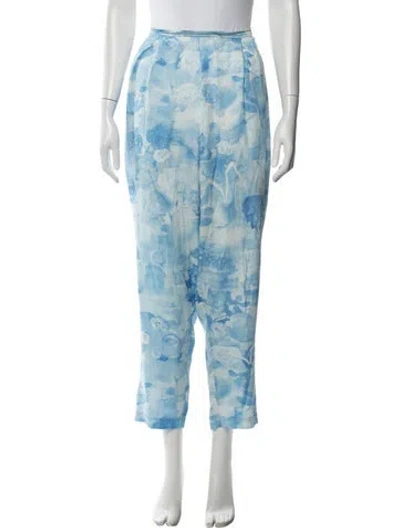 Pre-owned Collina Strada Floral Print Wide Leg Pants In Blue