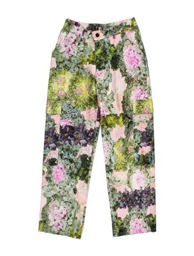 Pre-owned Collina Strada Floral Print Wide Leg Pants In Green
