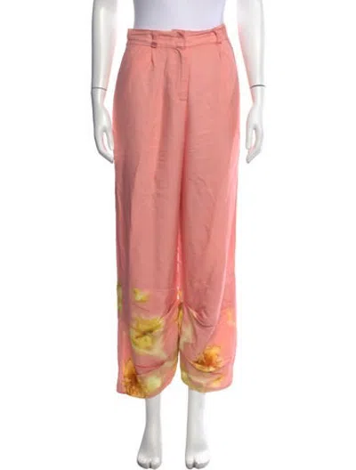 Pre-owned Collina Strada Floral Print Wide Leg Pants In Pink