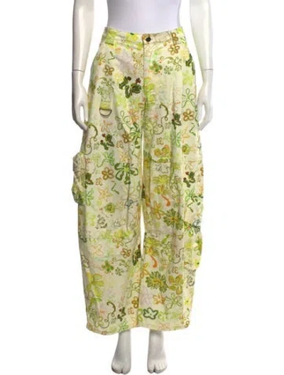 Pre-owned Collina Strada Floral Print Wide Leg Pants In Yellow