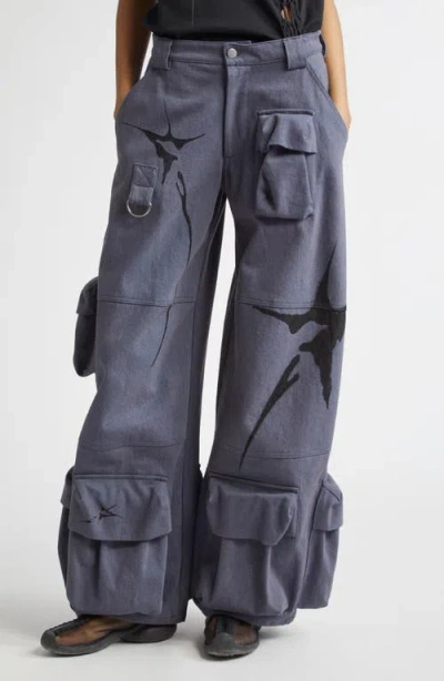 Collina Strada Garden Oversize Cotton Cargo Pants In Charcoal