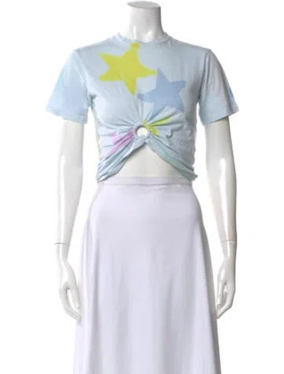 Pre-owned Collina Strada Graphic Print Crew Neck Crop Top In Blue