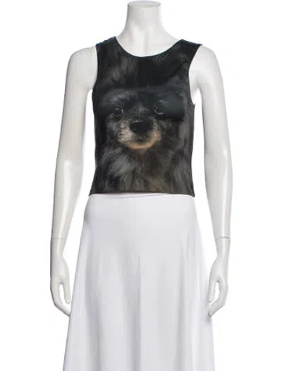 Pre-owned Collina Strada Graphic Print Crew Neck Crop Top In Green