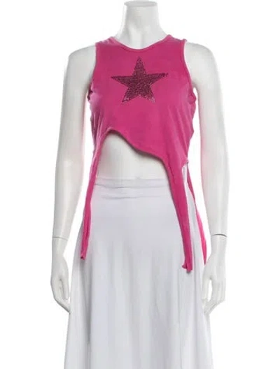 Pre-owned Collina Strada Graphic Print Crew Neck Crop Top In Pink