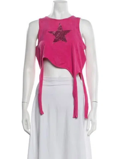 Pre-owned Collina Strada Graphic Print Crew Neck Crop Top W/ Tags In Pink
