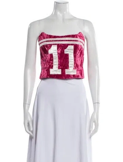 Pre-owned Collina Strada Graphic Print Strapless Crop Top In Purple