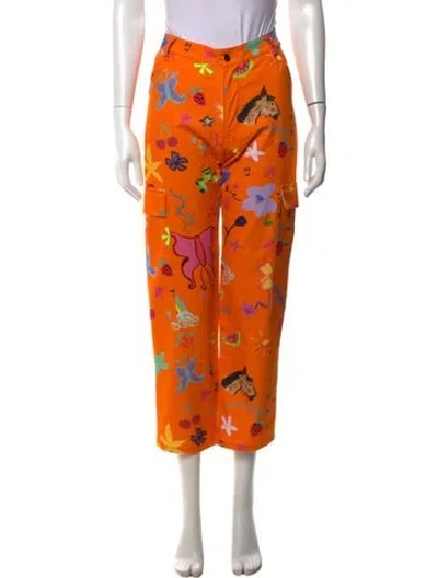 Pre-owned Collina Strada Graphic Print Wide Leg Pants W/ Tags In Orange