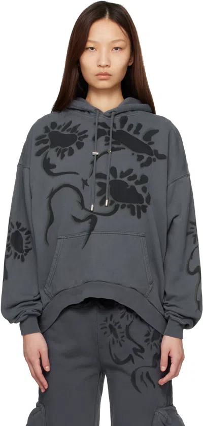Collina Strada Gray 'charcoal Daisies' Round Hem Hoodie