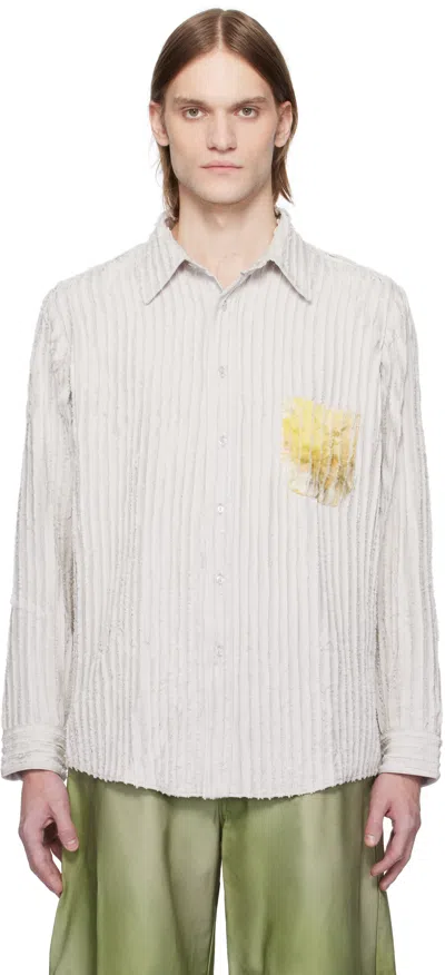 Collina Strada Gray Flower Drip Convention Shirt In Stone Flower Drip