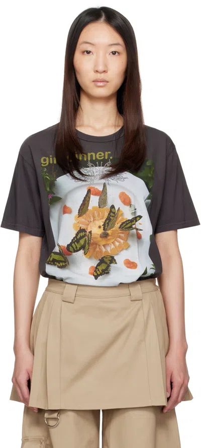 COLLINA STRADA GRAY 'GIRL DINNER' RHINESTONE T-SHIRT