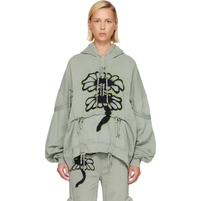 Collina Strada Green Burst Hoodie In Olive Twin Flowers