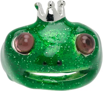 Collina Strada Green Frog Prince Ring In Glitter Green