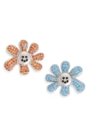 Collina Strada Happy Blossom Crystal Pavé Mismatched Stud Earrings In Multi
