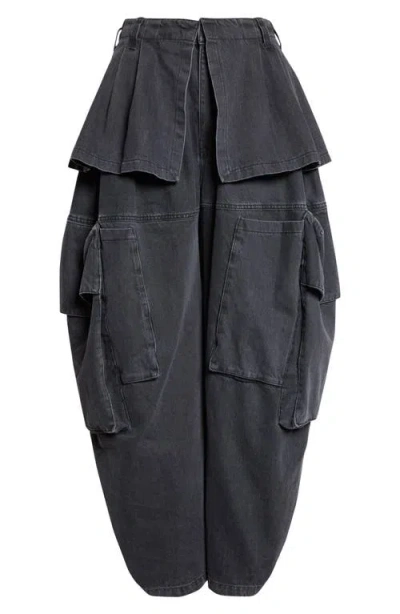 Collina Strada Hazel Skirt Panel Oversize Denim Cargo Pants In Black