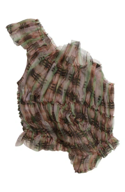 Collina Strada Jazzelle One-shoulder Silk Top In Regenerative Plaid