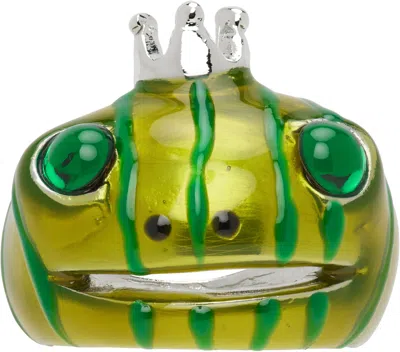 Collina Strada Khaki Frog Prince Ring In Metallic Forest Stri
