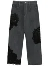 Collina Strada Lace Panels Straight-leg Jeans In Grey