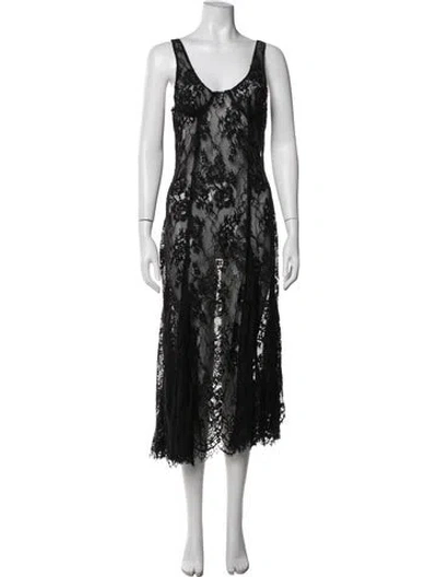 Pre-owned Collina Strada Lace Pattern Midi Length Dress In Black