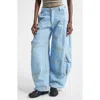 Collina Strada Lawn Floral Plaid Cargo Jeans In Blue