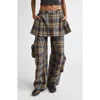 Collina Strada Lawn Plaid Skirt Overlay Cargo Pants In Gray