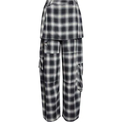 Collina Strada Lawn Plaid Skirt Overlay Cargo Pants In Gray