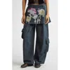 Collina Strada Lawn Plaid Skirt Overlay Cargo Pants In Black Flower Drip