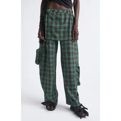 Collina Strada Lawn Plaid Skirt Overlay Cargo Pants In Green