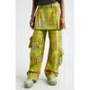 Collina Strada Lawn Plaid Skirt Overlay Cargo Pants In Lime Plaid