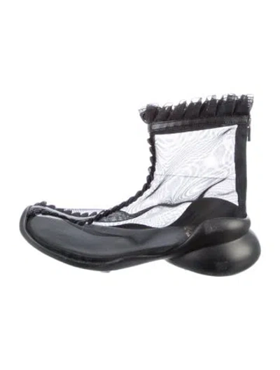 Pre-owned Collina Strada Leather Ruffle Embellishment Rain Boots In Black