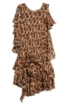 Collina Strada Leopard Print Ruffle Silk Minidress