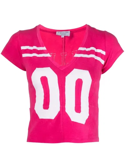 Collina Strada Pink Printed V Neck T-shirt