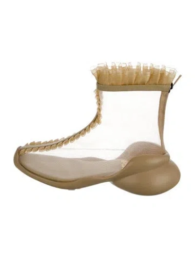 Pre-owned Collina Strada Mesh Leather Trim Embellishment Boots