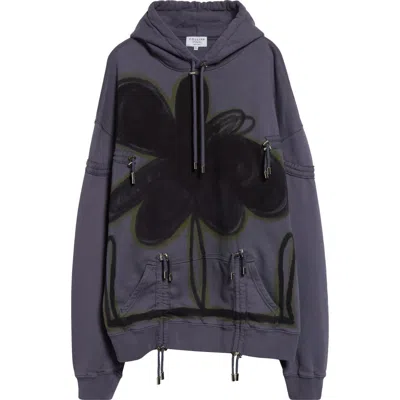 Collina Strada Midnight Flower Drawstring Detail Cotton Hoodie In Midnight Flower Pot