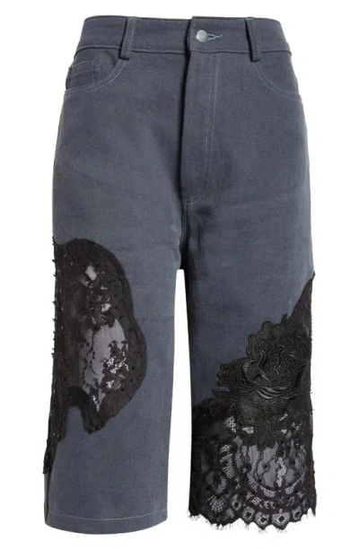 Collina Strada Mikaela Lace Patched Denim Bermuda Shorts In Charcoal