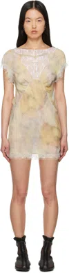 Collina Strada Multicolor Waterlily Minidress In Washed Ocean Flowers