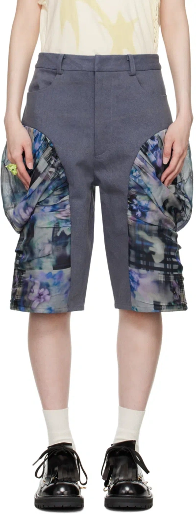 Collina Strada Navy Giva Denim Shorts In Navy Garden Blur