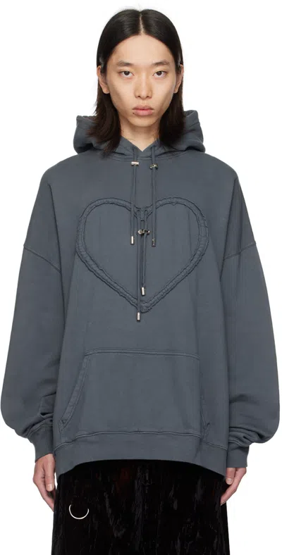 Collina Strada Navy Heart Hoodie In Charcoal