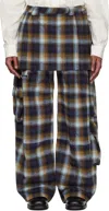 Collina Strada Navy Lawn Cargo Pants In Navy Camel Plaid
