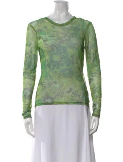 Pre-owned Collina Strada Nylon Floral Print Top W/ Tags In Green