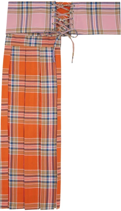 Collina Strada Orange & Pink Kelly Belt In Pink-orange Plaid